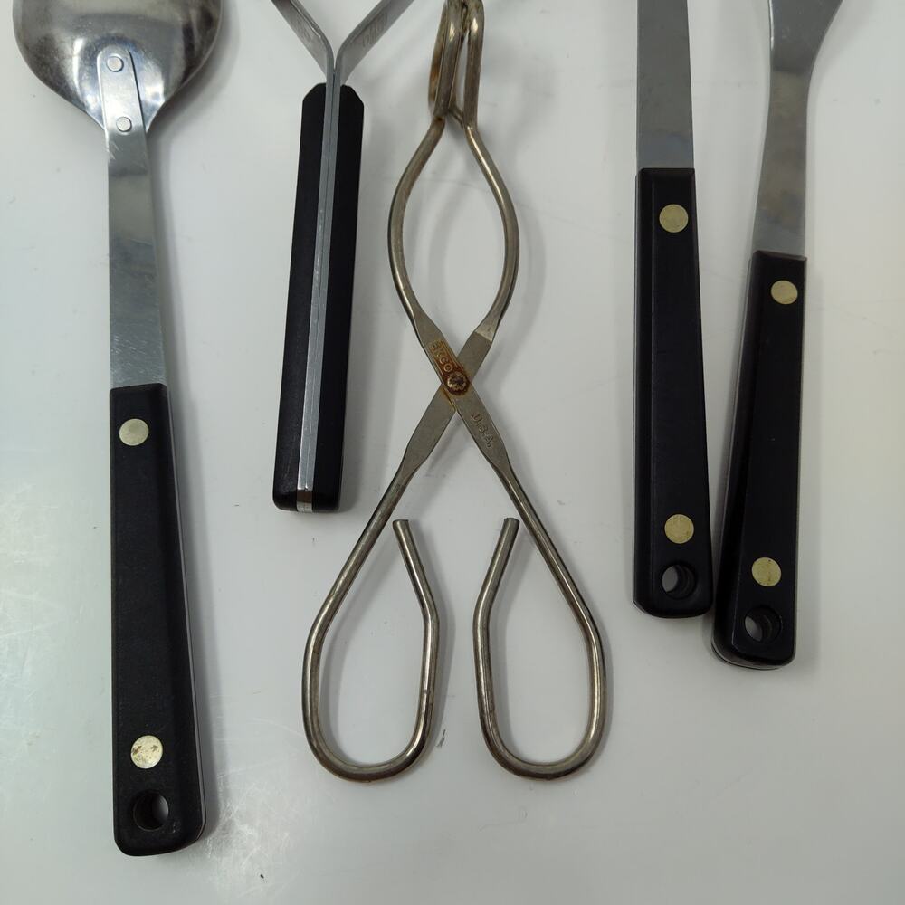 4X Ekco Flint Arrowhead Utensil Set + Vanadium Fork Spoon Mash Black Handle Vtg - Picture 8 of 8